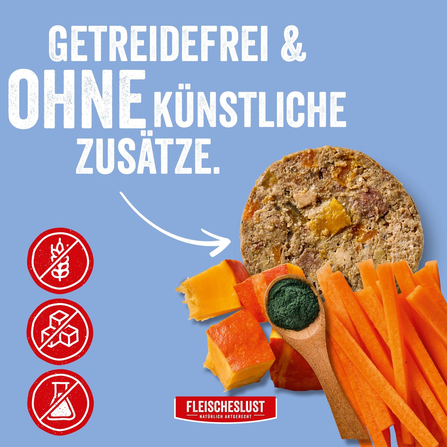 Salmon with beef with carrot, pumpkin & spirulina