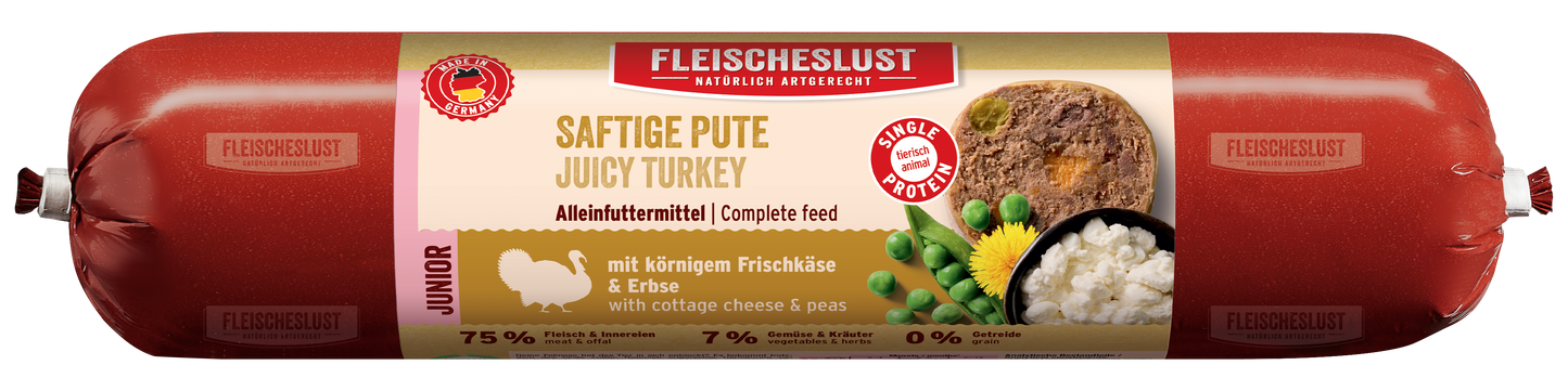 Futterbox Junior Saftige Pute (8x400g) Hundewurst Alleinfutter