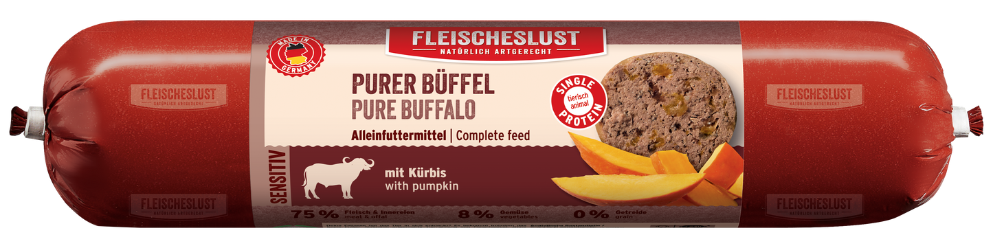 Purer Büffel mit Kürbis - Sensitive Hundewurst von Fleischeslust ...