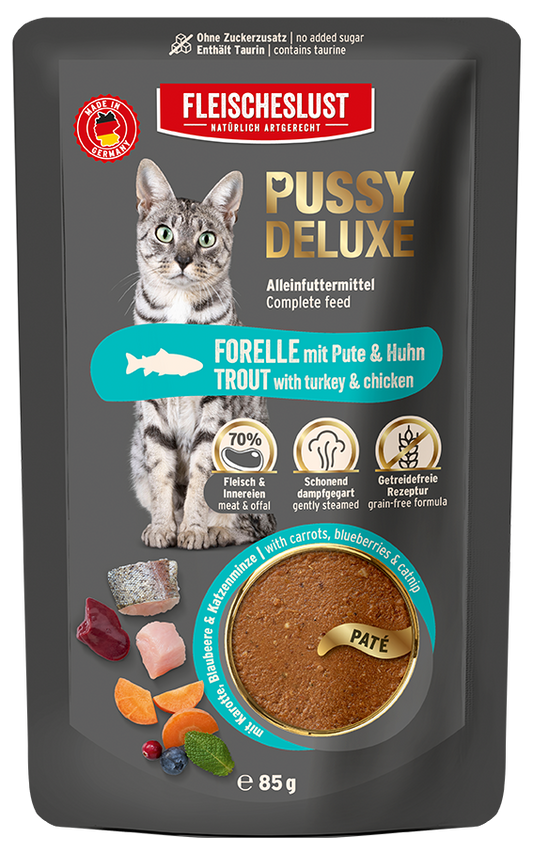Pussy Deluxe Rabbit, Duck & Fresh Salmon with Chia Seeds