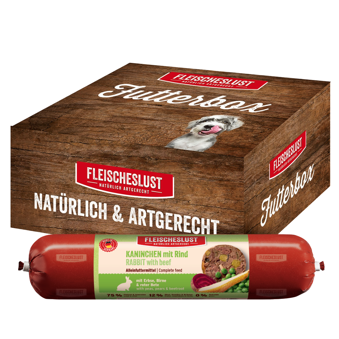 Futterbox Kaninchen mit Rind (6x800g) Alleinfutter